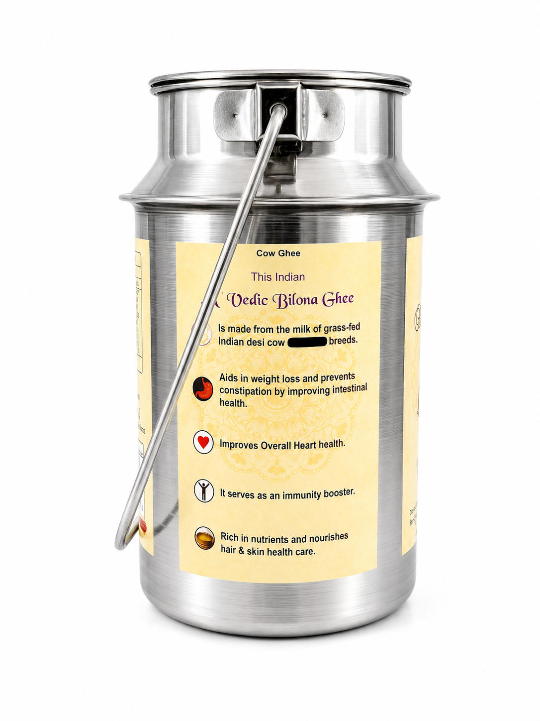 A2 Bilona Cow Ghee 2000ml (2 Litre) - Steel Dolchi